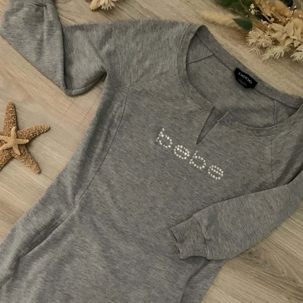 Bebe 3/4 Pullover Jewelled Cozy Grey Chic Sweatshirt